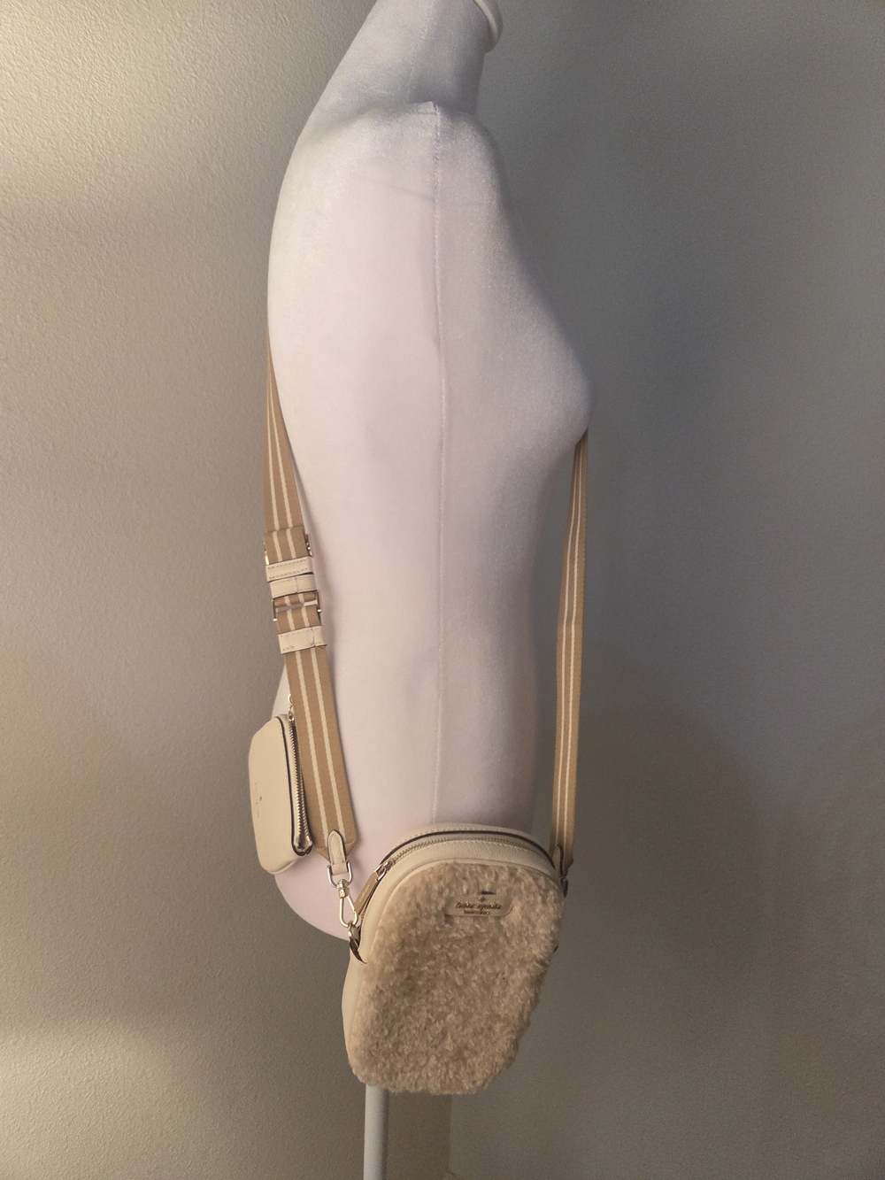Kate Spade Shearling Crossbody + Mini Pouch – Beige